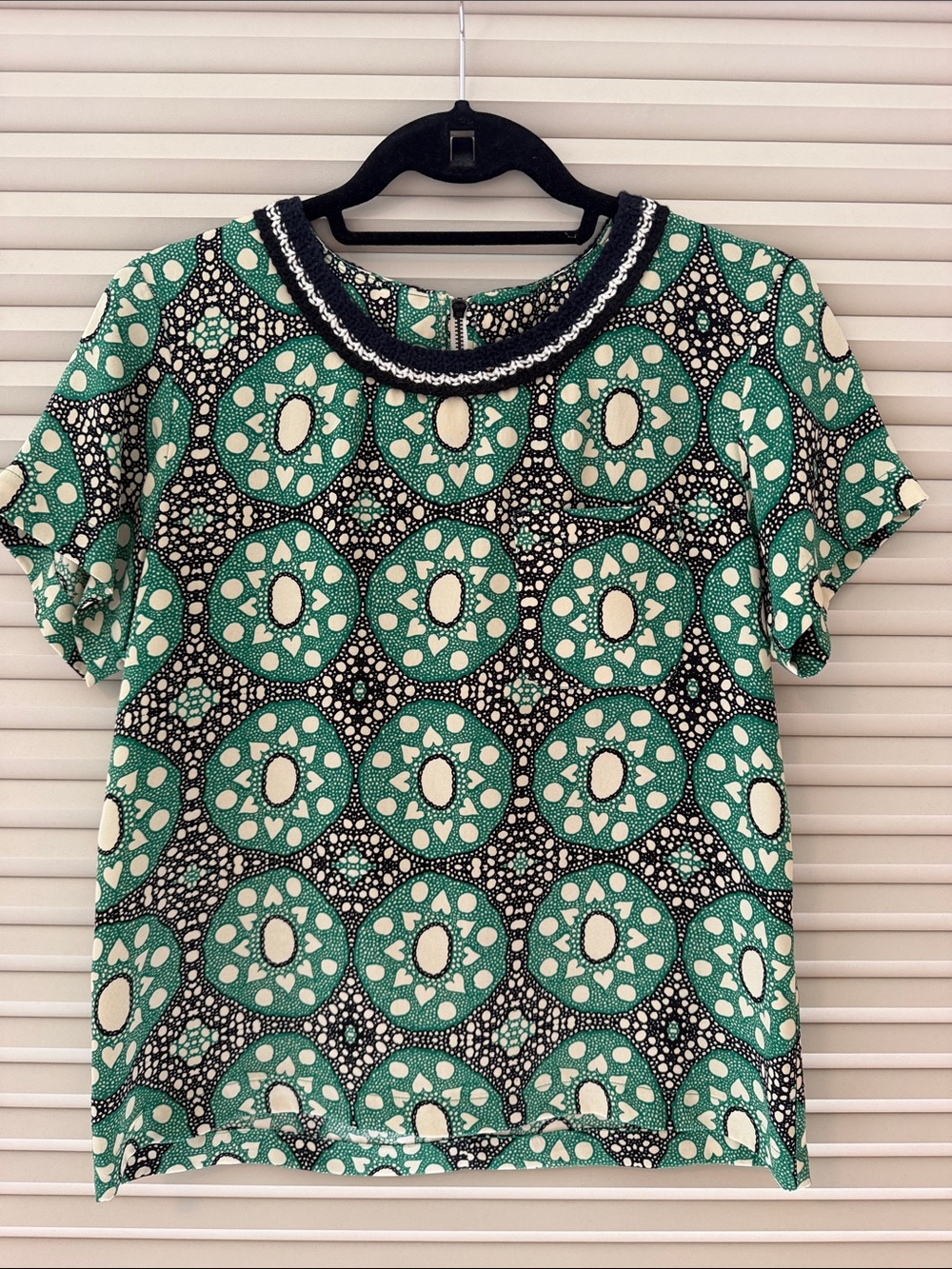 Sea New York Green and Cream Geometric Short Sleeve Top